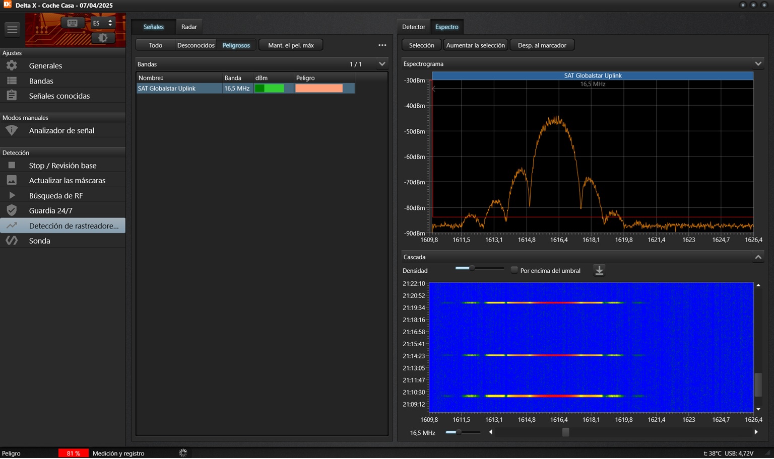 Delta X Spectrum Analyzer Detecting GPS Global Star